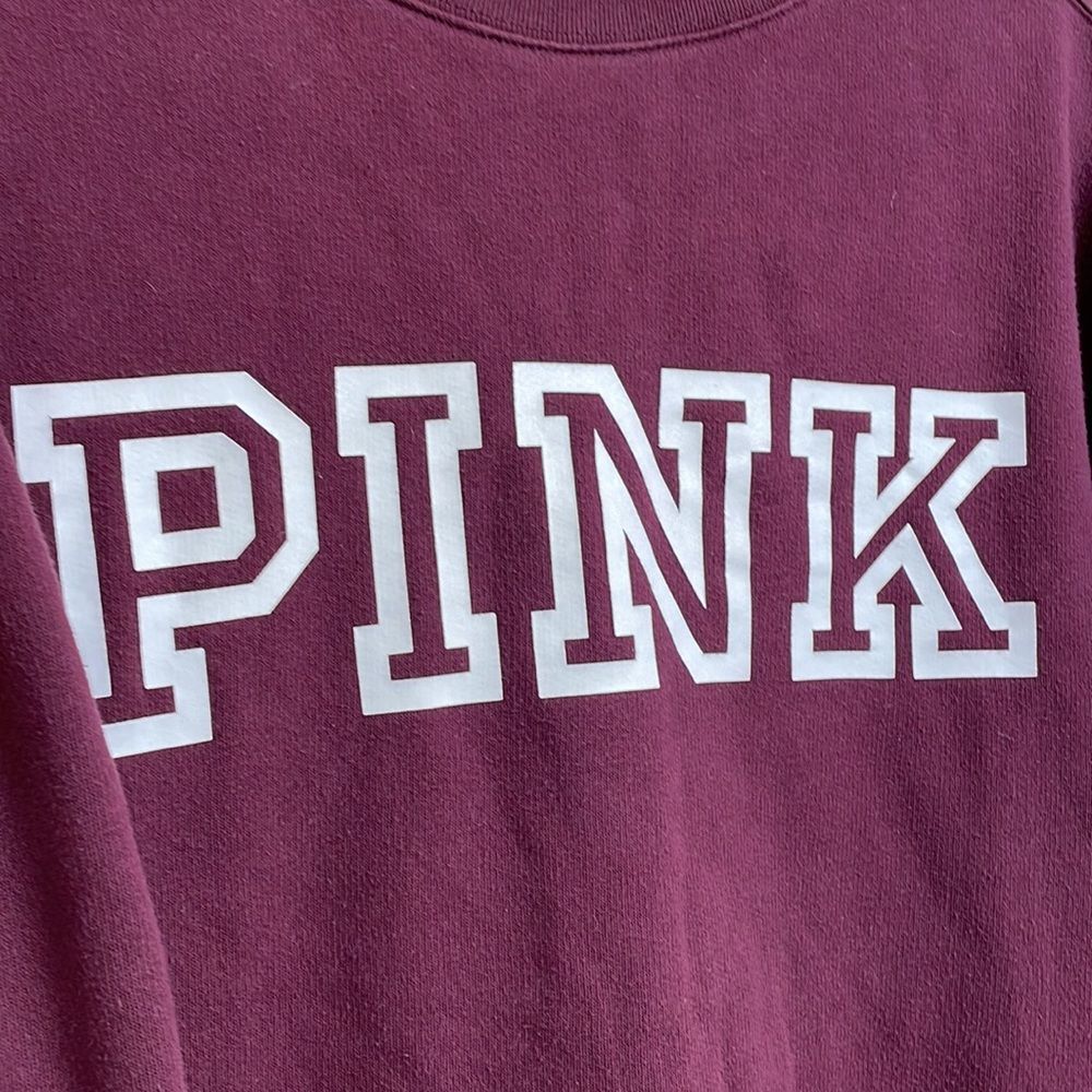 PINK Victoria’s Secret maroon crewneck sweater, logos on sleeve/front XS - Picture 2 of 7